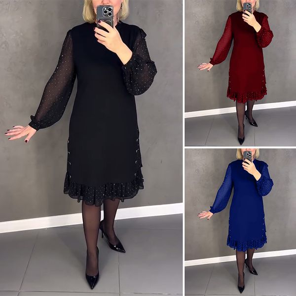 🔥👗[S~5XL]Új divatos, bő, fodros ruha, egyszínű, hosszú ujjú